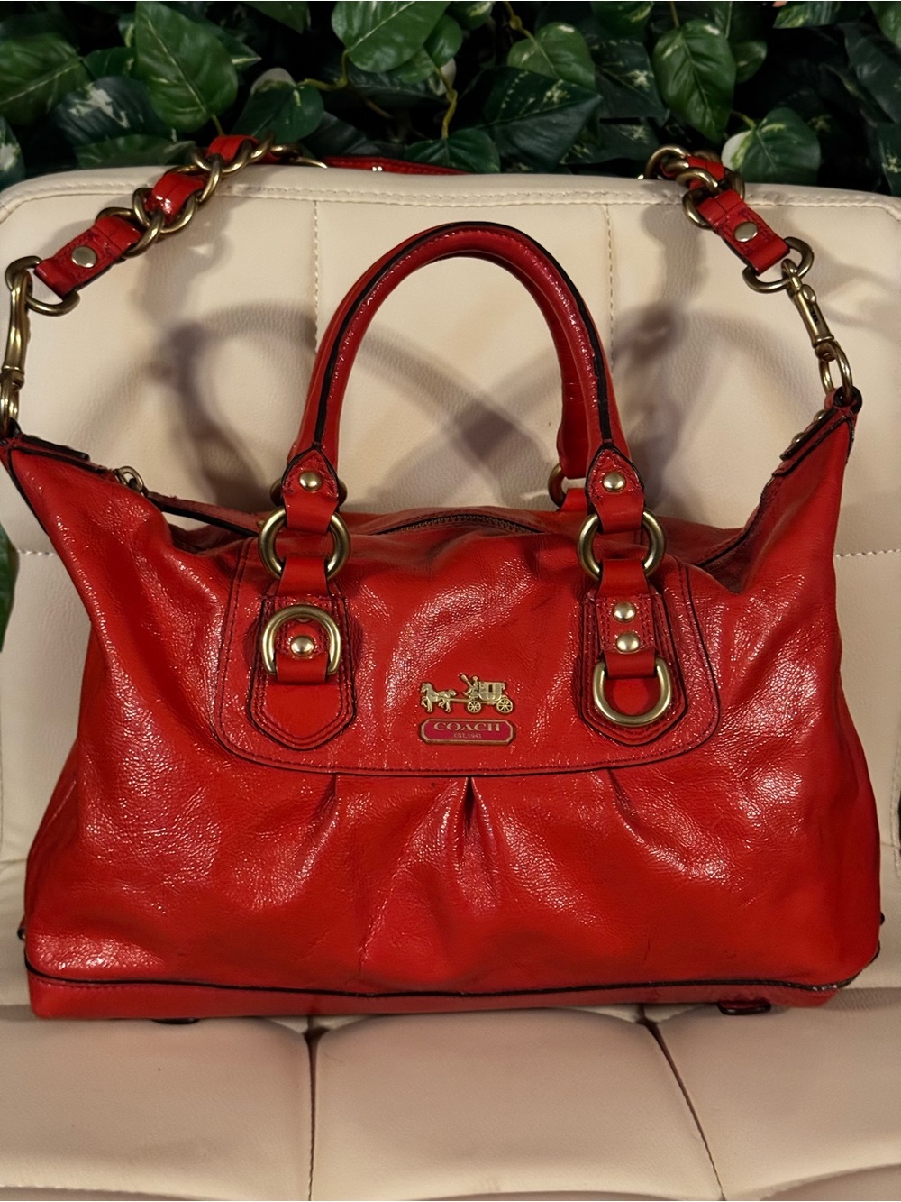 Coach salmon Ashley Leather Satchel with Brass Hardware #12957